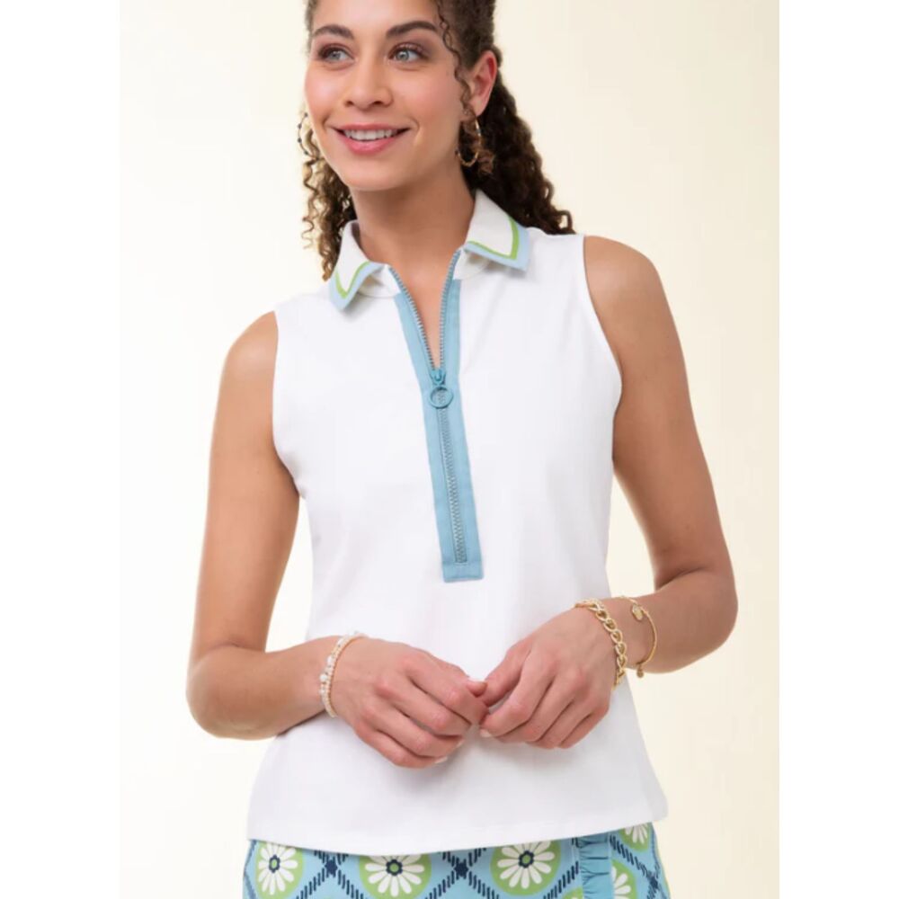 NWT Spartina 449 Aimee Sleeveless Polo, Pearl White, Size S